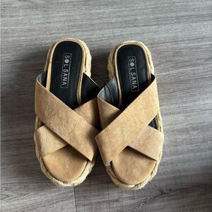 Sol Sana Camel Cross-Strap Sandals